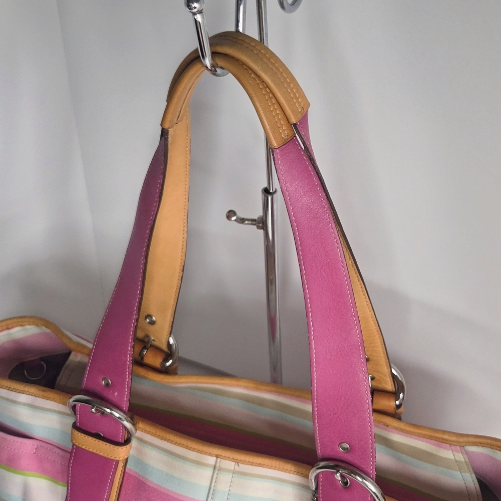 Coach Y2K Hamptons Pastel Striped Canvas & Leather Oversized Tote Bag #5177 - Picture 5 of 11